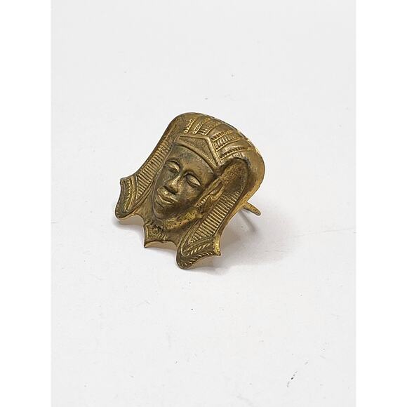 Vintage Egyptian Pharaoh Head Ring Adjustable Brass Tone Costume Novelty MCM - Picture 3 of 8